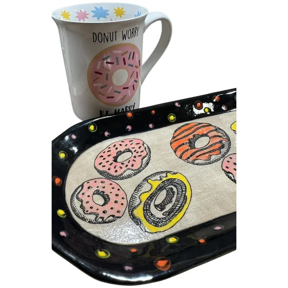 Donut Lover’s Gift Set – Ceramic Tray & Mug – Cute Coffee & Snack Set
